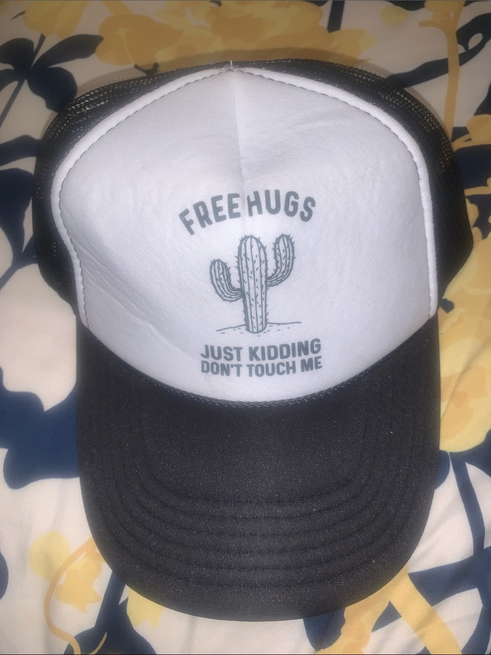 Free Hugs Cactus Trucker Hat - Black & White